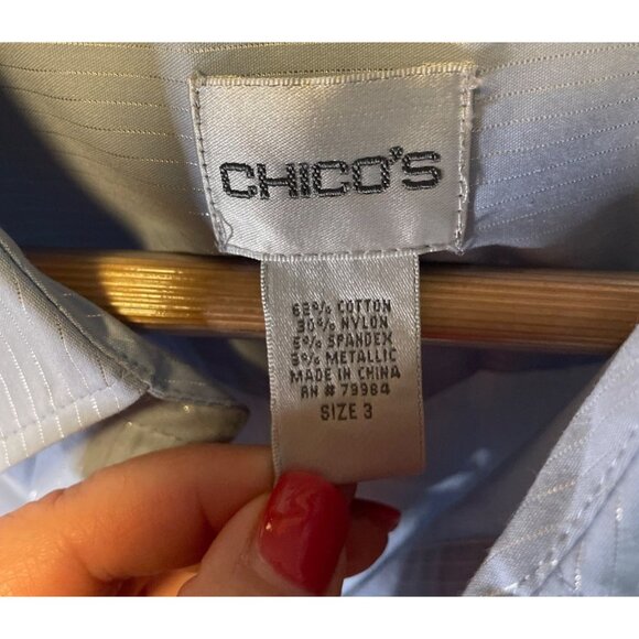 Chico's Gray Silver Metallic Fitted Blouse Top Sz XL - Picture 5 of 7